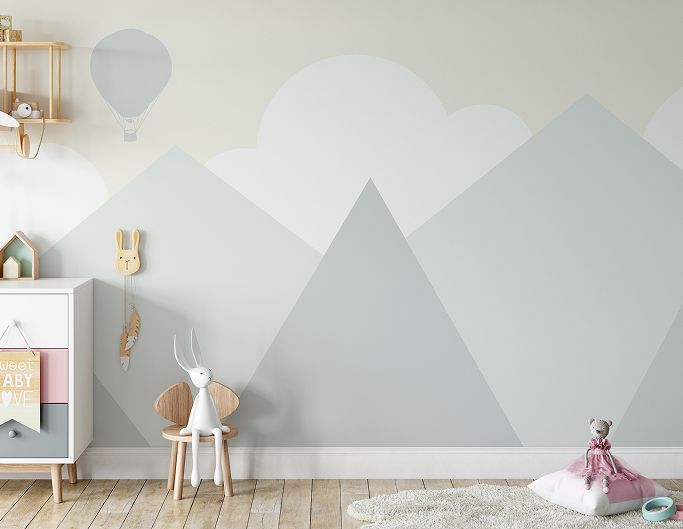 Eine Wand mit einer Fototapete